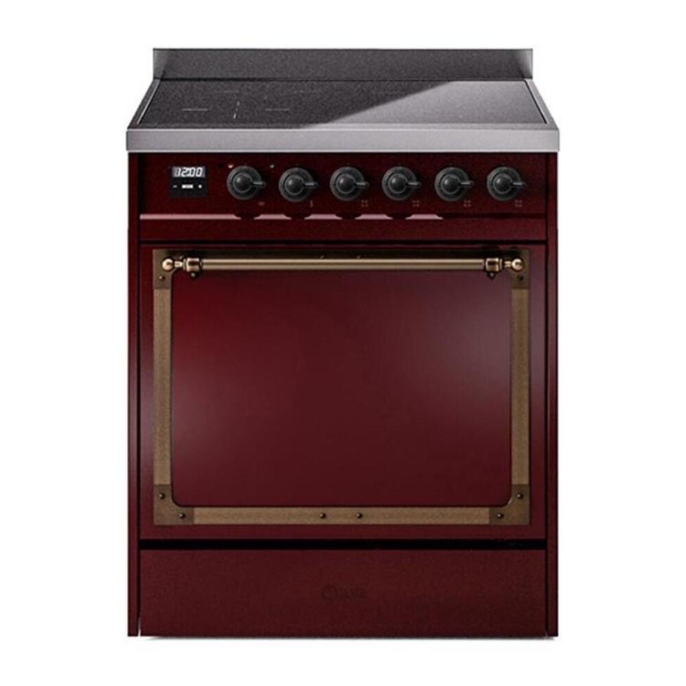 ILVE Nostalgie II Noblesse 30" Burgundy Induction Range with 4 Elements Solid Door