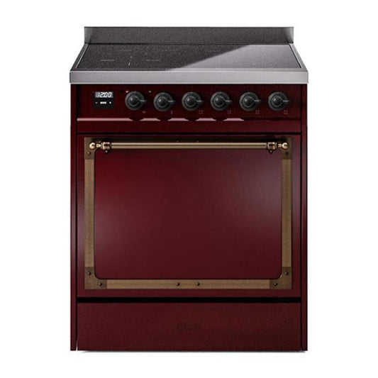 ILVE Nostalgie II Noblesse 30" Burgundy Induction Range with 4 Elements Solid Door