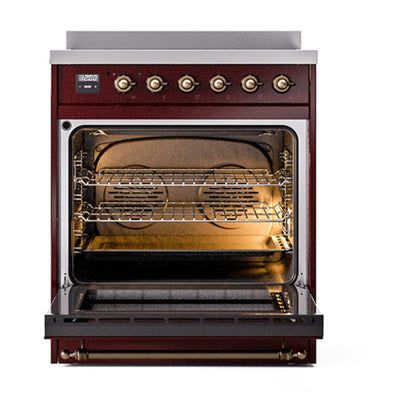 ILVE Nostalgie II Noblesse 30" Burgundy Induction Range with 4 Elements Solid Door