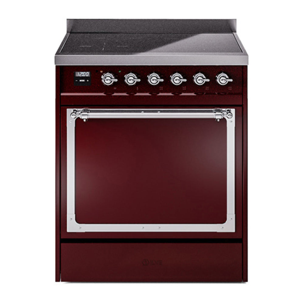 ILVE Nostalgie II Noblesse 30" Burgundy Induction Range with 4 Elements Solid Door
