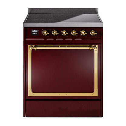 ILVE Nostalgie II Noblesse 30" Burgundy Induction Range with 4 Elements Solid Door