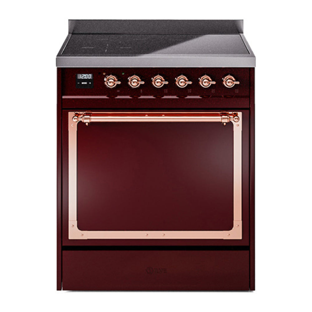ILVE Nostalgie II Noblesse 30" Burgundy Induction Range with 4 Elements Solid Door