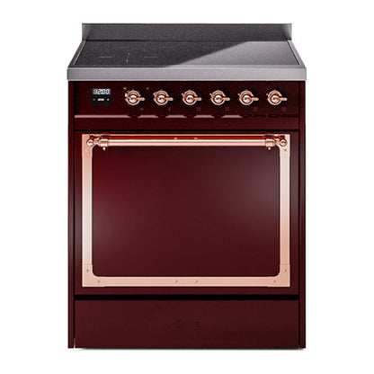 ILVE Nostalgie II Noblesse 30" Burgundy Induction Range with 4 Elements Solid Door