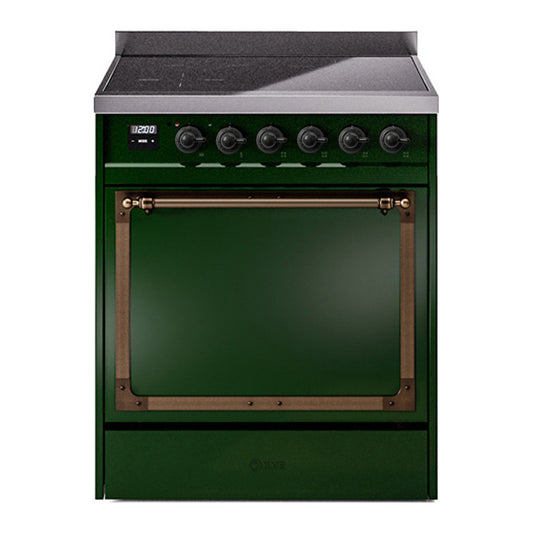 ILVE Nostalgie II Noblesse 30" Emerald Green Induction Range with 4 Elements Solid Door