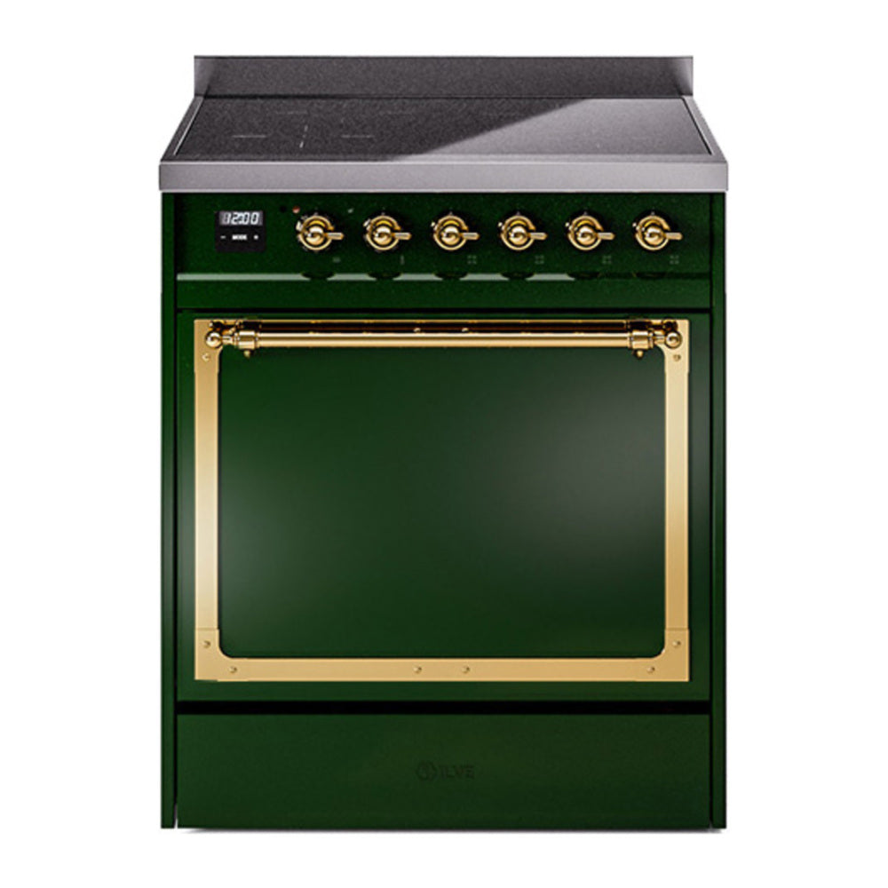 ILVE Nostalgie II Noblesse 30" Emerald Green Induction Range with 4 Elements Solid Door