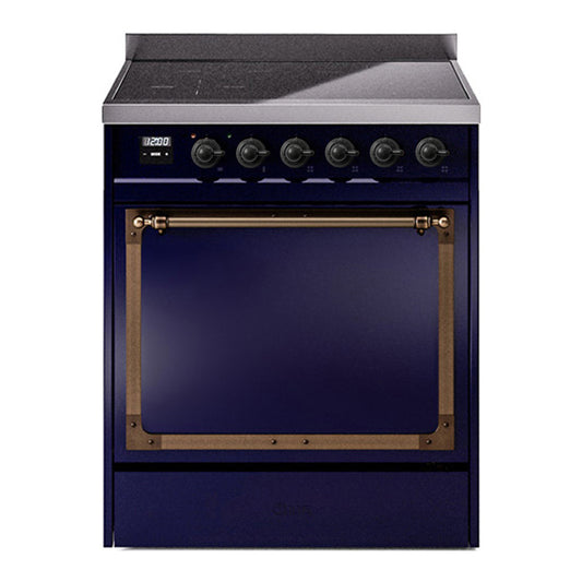 ILVE Nostalgie II Noblesse 30" Midnight Blue Induction Range with 4 Elements Solid Door