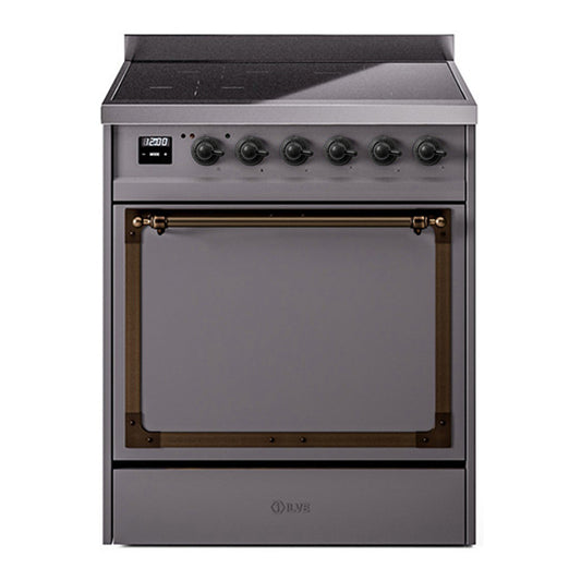 ILVE Nostalgie II Noblesse 30" Graphite Matte Induction Range with 4 Elements Solid Door