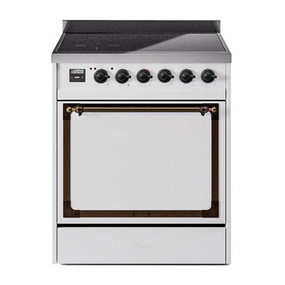 ILVE Nostalgie II Noblesse 30" White Induction Range with 4 Elements Solid Door