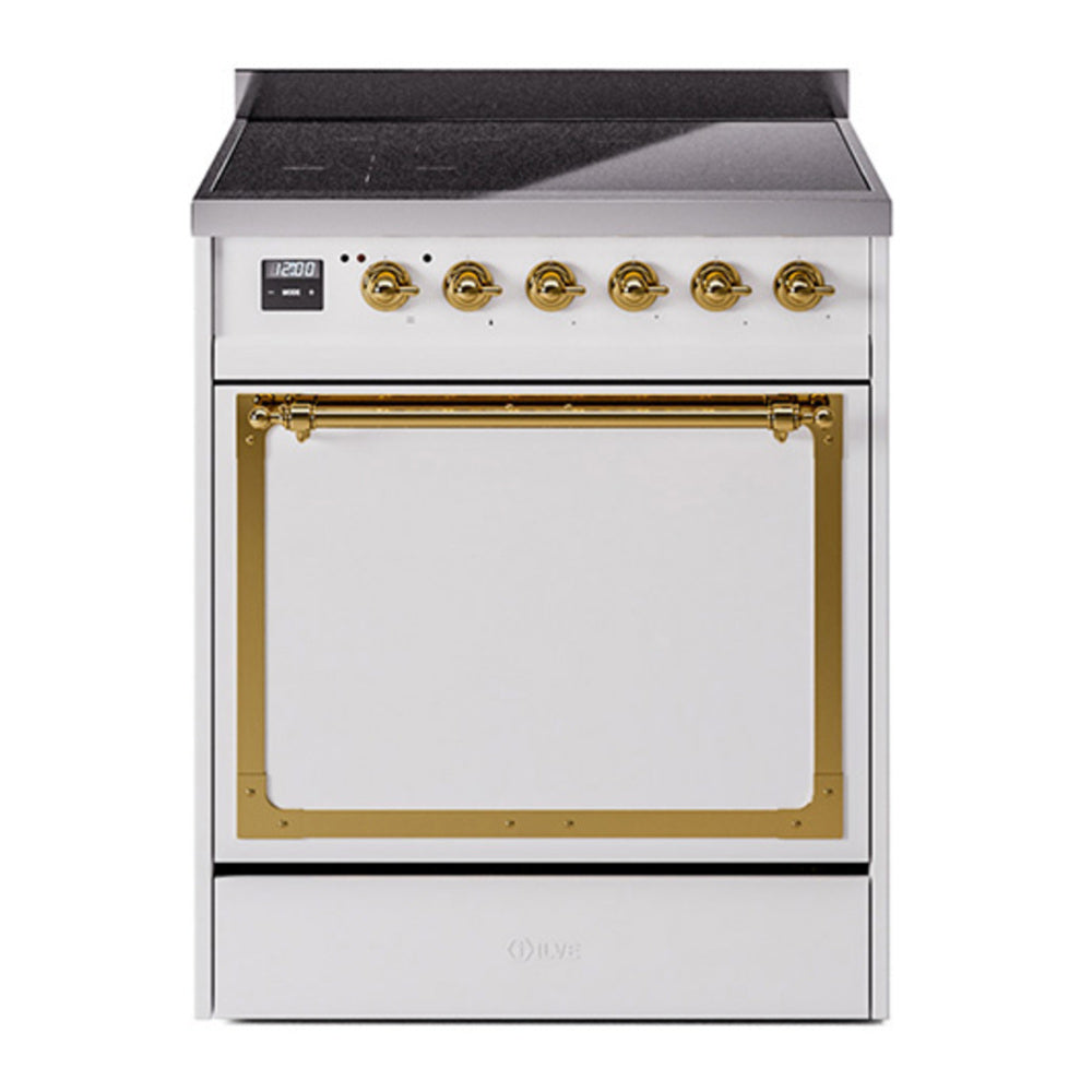 ILVE Nostalgie II Noblesse 30" White Induction Range with 4 Elements Solid Door