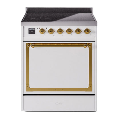 ILVE Nostalgie II Noblesse 30" White Induction Range with 4 Elements Solid Door
