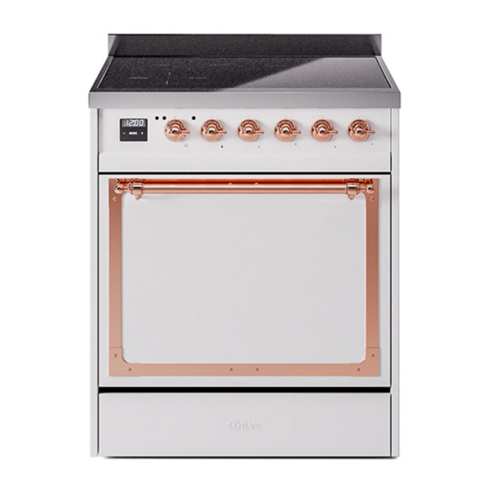 ILVE Nostalgie II Noblesse 30" White Induction Range with 4 Elements Solid Door