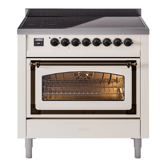 ILVE Nostalgie II Noblesse 36" Antique White Induction Range with 6 Elements Triple Glass Door