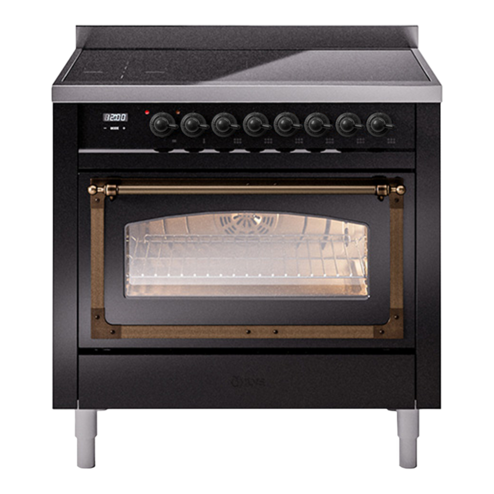 ILVE Nostalgie II Noblesse 36" Glossy Black Induction Range with 6 Elements Triple Glass Door