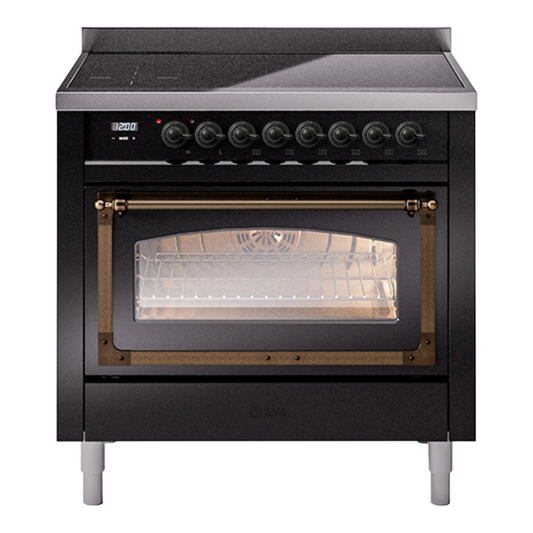 ILVE Nostalgie II Noblesse 36" Glossy Black Induction Range with 6 Elements Triple Glass Door