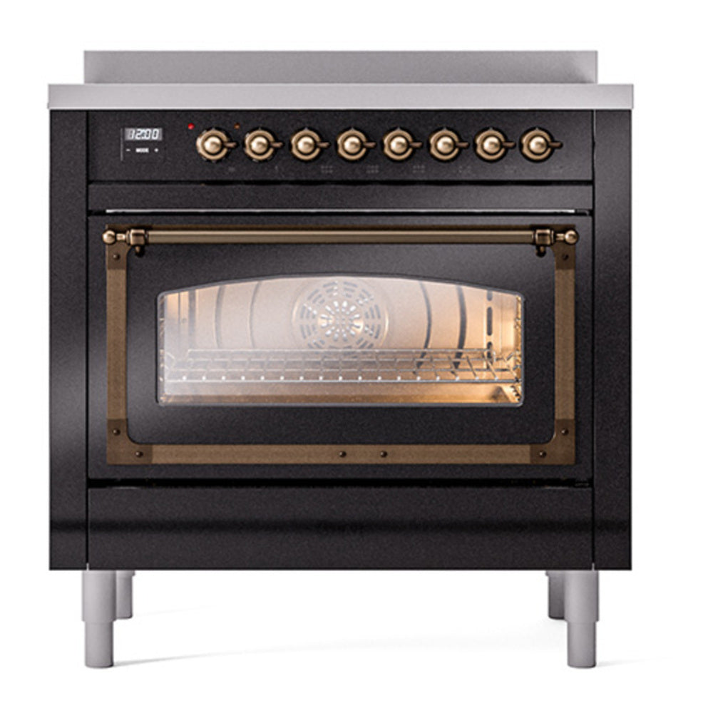ILVE Nostalgie II Noblesse 36" Glossy Black Induction Range with 6 Elements Triple Glass Door
