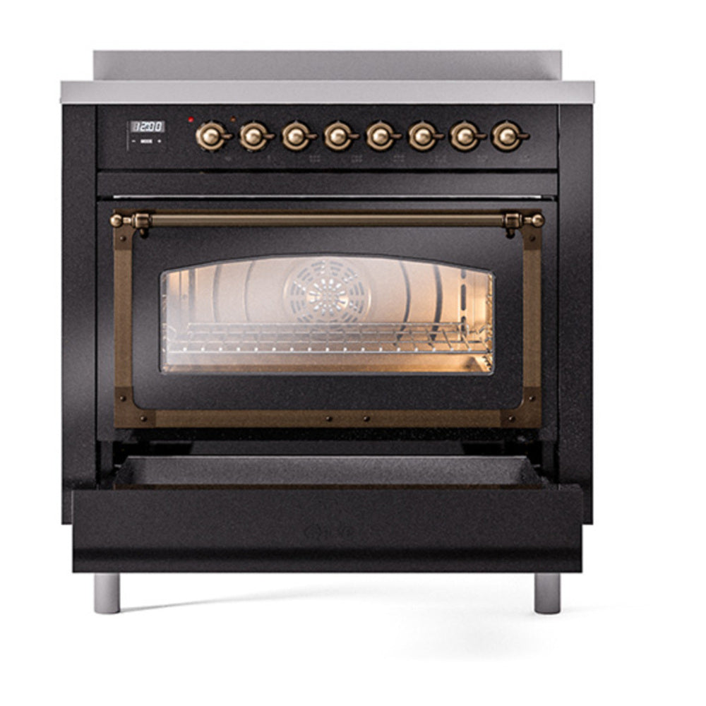 ILVE Nostalgie II Noblesse 36" Glossy Black Induction Range with 6 Elements Triple Glass Door