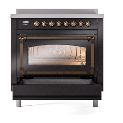 ILVE Nostalgie II Noblesse 36" Glossy Black Induction Range with 6 Elements Triple Glass Door