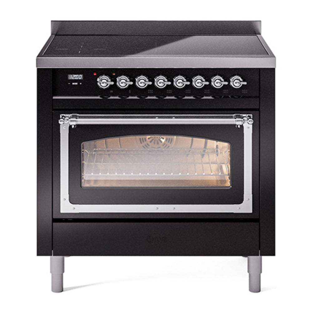 ILVE Nostalgie II Noblesse 36" Glossy Black Induction Range with 6 Elements Triple Glass Door