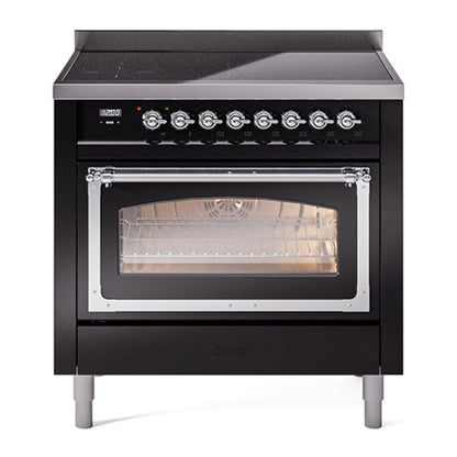 ILVE Nostalgie II Noblesse 36" Glossy Black Induction Range with 6 Elements Triple Glass Door