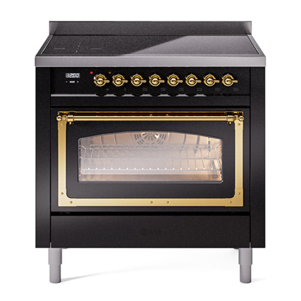 ILVE Nostalgie II Noblesse 36" Glossy Black Induction Range with 6 Elements Triple Glass Door