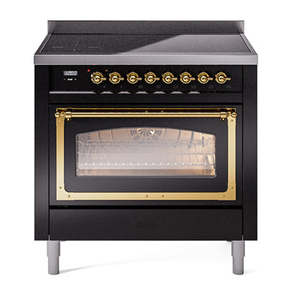 ILVE Nostalgie II Noblesse 36" Glossy Black Induction Range with 6 Elements Triple Glass Door
