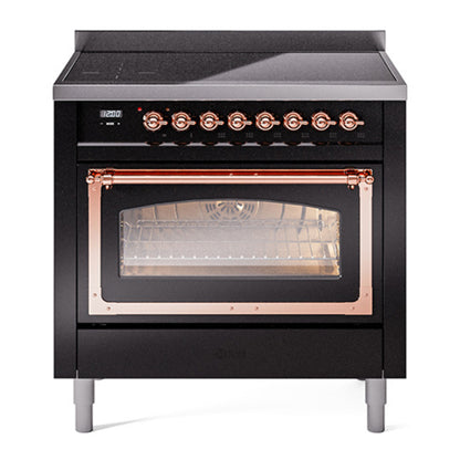ILVE Nostalgie II Noblesse 36" Glossy Black Induction Range with 6 Elements Triple Glass Door