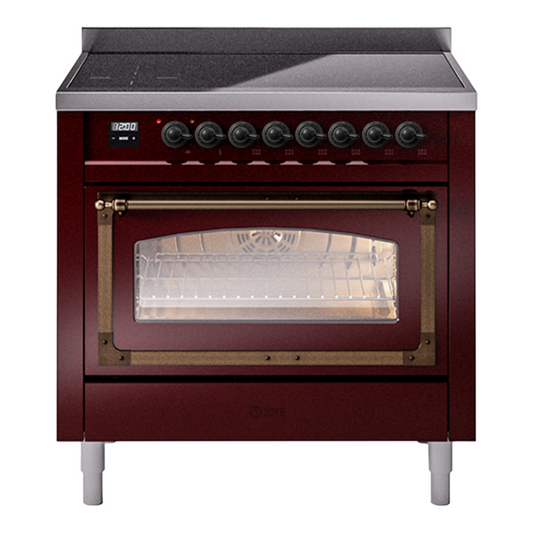 ILVE Nostalgie II Noblesse 36" Burgundy Induction Range with 6 Elements Triple Glass Door