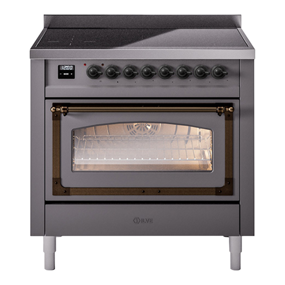 ILVE Nostalgie II Noblesse 36" Graphite Matte Induction Range with 6 Elements Triple Glass Door