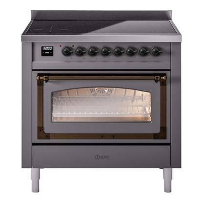 ILVE Nostalgie II Noblesse 36" Graphite Matte Induction Range with 6 Elements Triple Glass Door