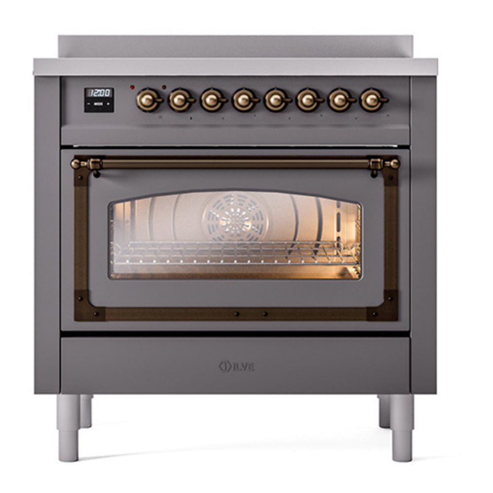 ILVE Nostalgie II Noblesse 36" Graphite Matte Induction Range with 6 Elements Triple Glass Door