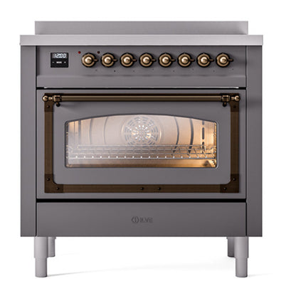 ILVE Nostalgie II Noblesse 36" Graphite Matte Induction Range with 6 Elements Triple Glass Door