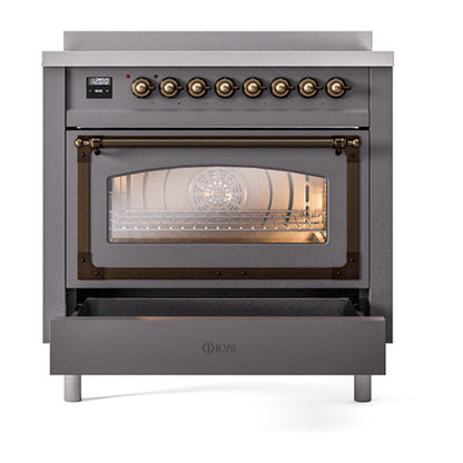 ILVE Nostalgie II Noblesse 36" Graphite Matte Induction Range with 6 Elements Triple Glass Door