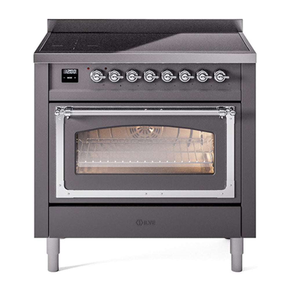 ILVE Nostalgie II Noblesse 36" Graphite Matte Induction Range with 6 Elements Triple Glass Door