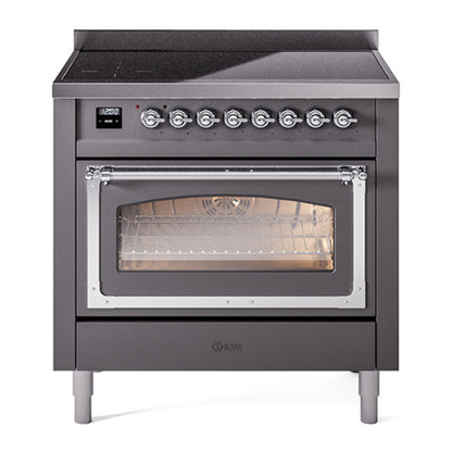 ILVE Nostalgie II Noblesse 36" Graphite Matte Induction Range with 6 Elements Triple Glass Door