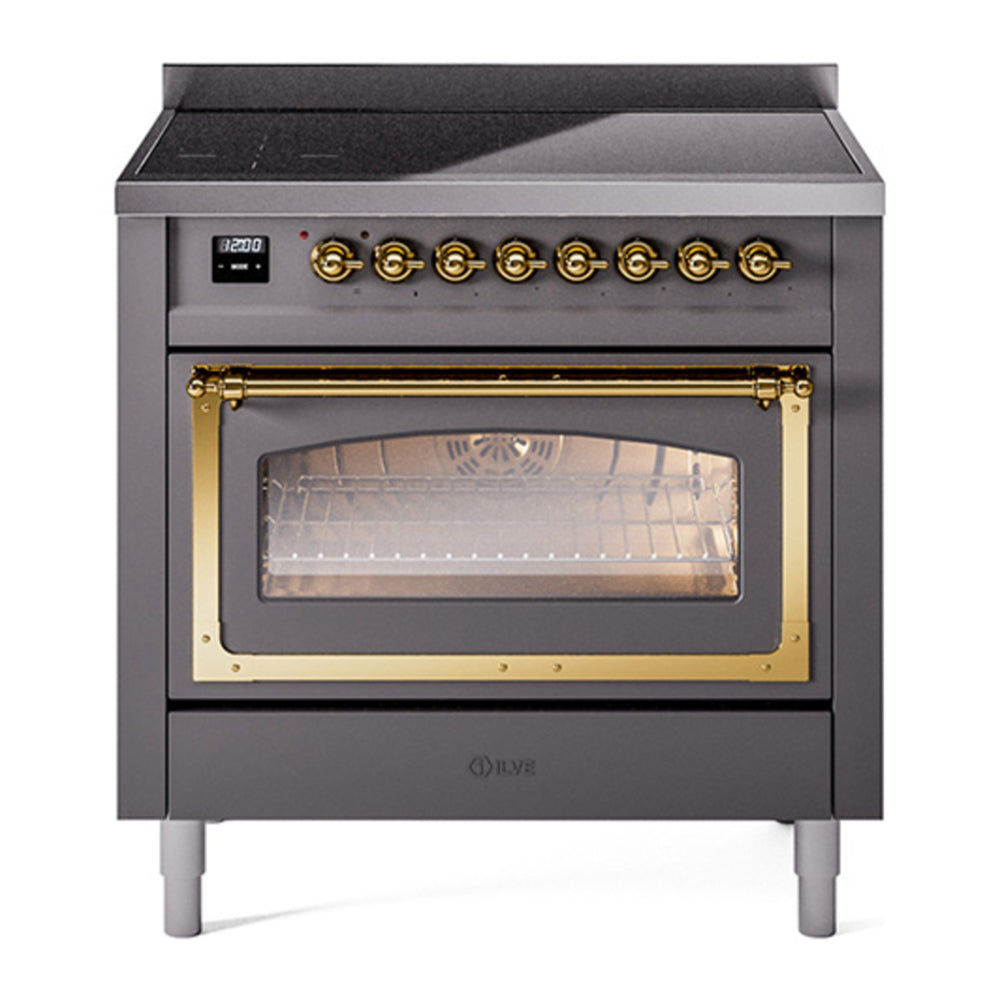 ILVE Nostalgie II Noblesse 36" Graphite Matte Induction Range with 6 Elements Triple Glass Door