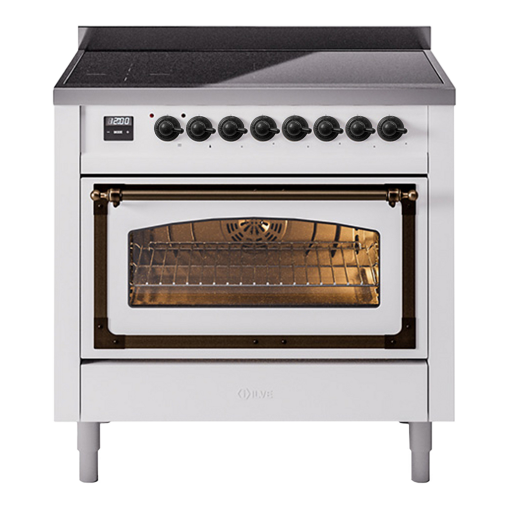 ILVE Nostalgie II Noblesse 36" White Induction Range with 6 Elements Triple Glass Door