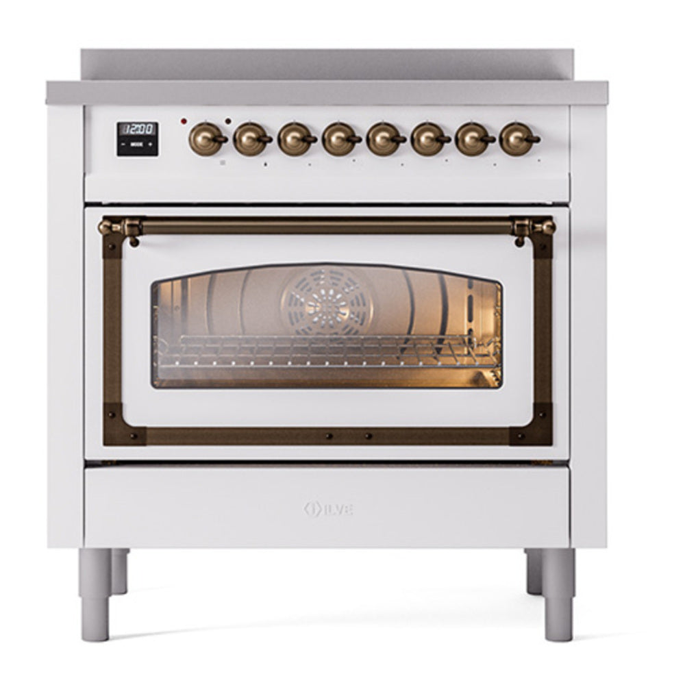 ILVE Nostalgie II Noblesse 36" White Induction Range with 6 Elements Triple Glass Door