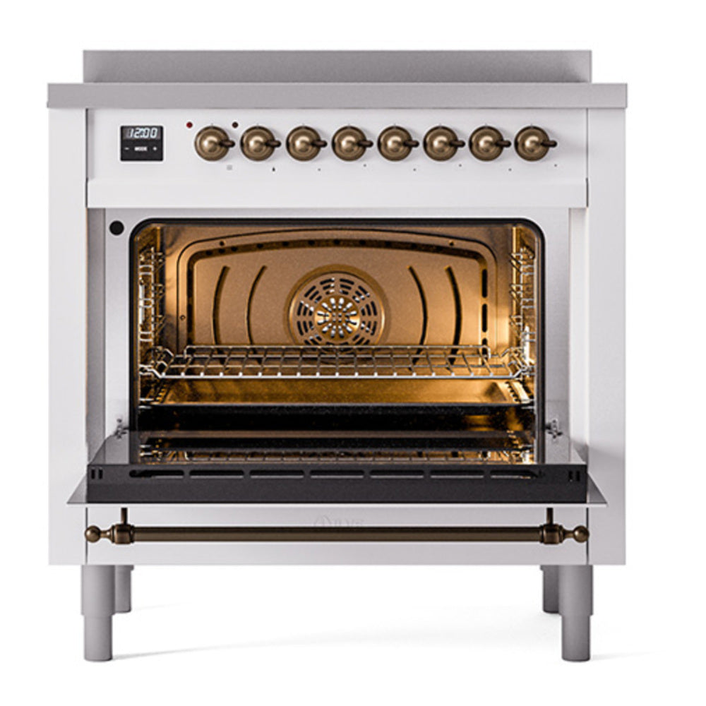 ILVE Nostalgie II Noblesse 36" White Induction Range with 6 Elements Triple Glass Door
