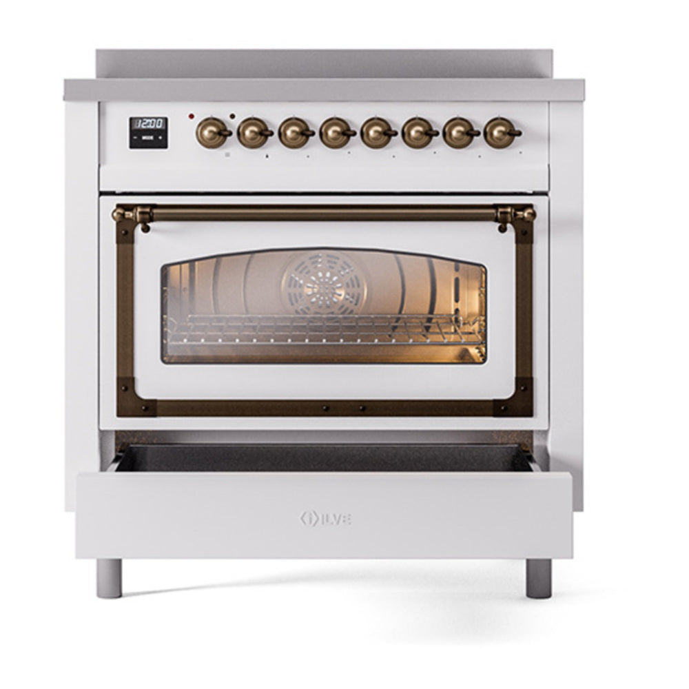 ILVE Nostalgie II Noblesse 36" White Induction Range with 6 Elements Triple Glass Door