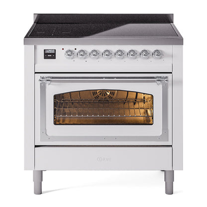 ILVE Nostalgie II Noblesse 36" White Induction Range with 6 Elements Triple Glass Door