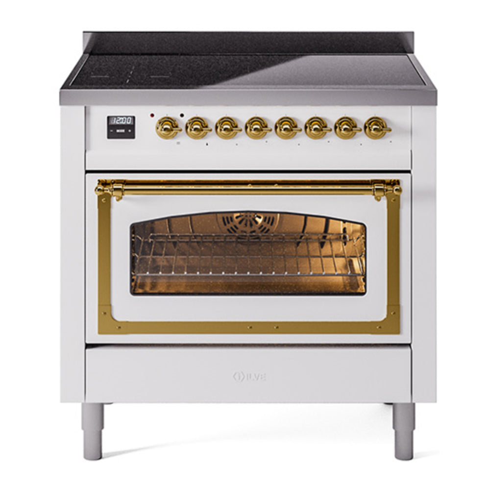 ILVE Nostalgie II Noblesse 36" White Induction Range with 6 Elements Triple Glass Door