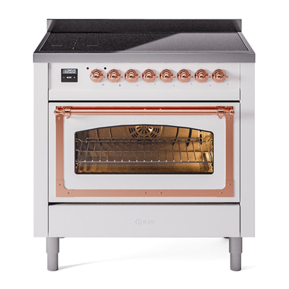 ILVE Nostalgie II Noblesse 36" White Induction Range with 6 Elements Triple Glass Door