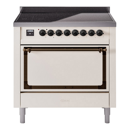 ILVE Nostalgie II Noblesse 36" Antique White Induction Range with 6 Elements Solid Door