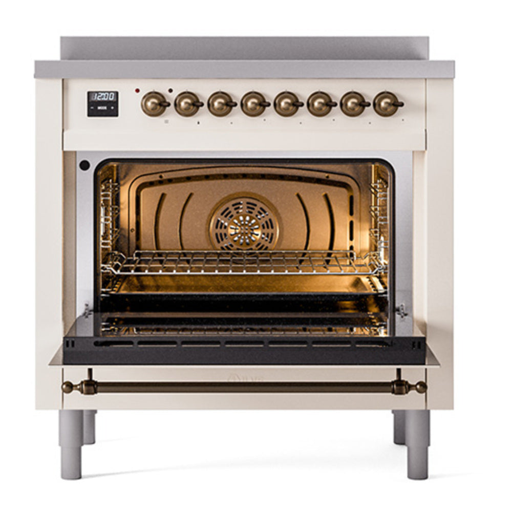 ILVE Nostalgie II Noblesse 36" Antique White Induction Range with 6 Elements Solid Door
