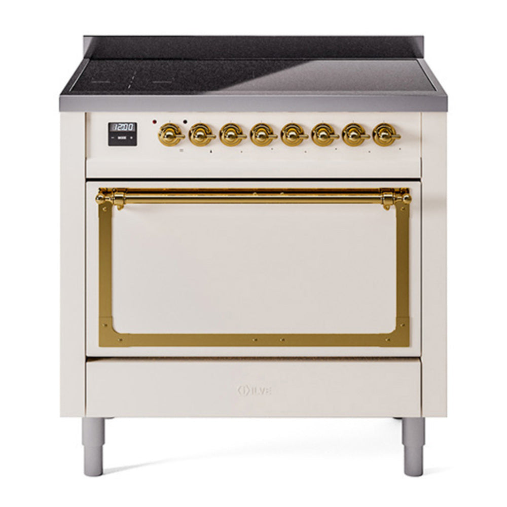 ILVE Nostalgie II Noblesse 36" Antique White Induction Range with 6 Elements Solid Door