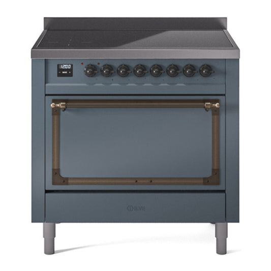 ILVE Nostalgie II Noblesse 36" Blue Grey Induction Range with 6 Elements Solid Door