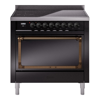 ILVE Nostalgie II Noblesse 36" Glossy Black Induction Range with 6 Elements Solid Door