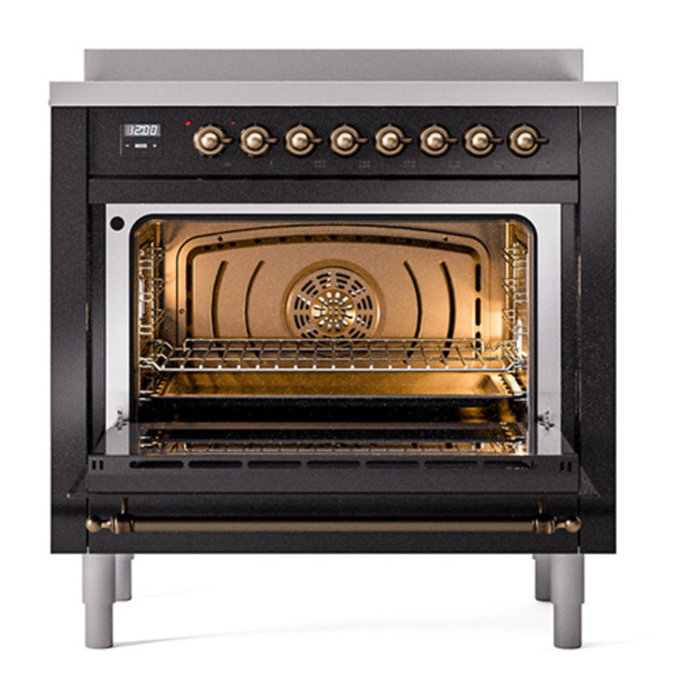 ILVE Nostalgie II Noblesse 36" Glossy Black Induction Range with 6 Elements Solid Door