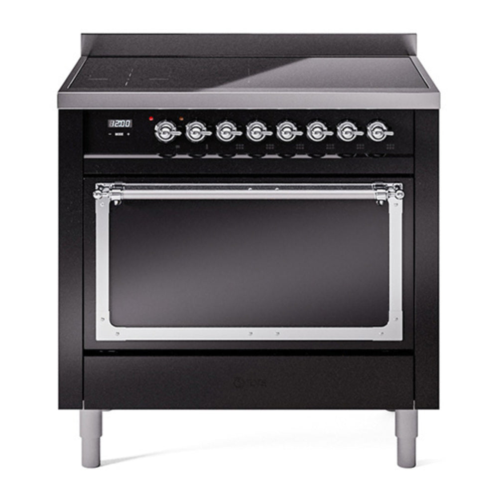 ILVE Nostalgie II Noblesse 36" Glossy Black Induction Range with 6 Elements Solid Door