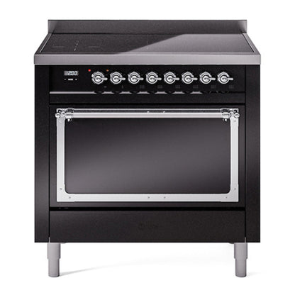 ILVE Nostalgie II Noblesse 36" Glossy Black Induction Range with 6 Elements Solid Door
